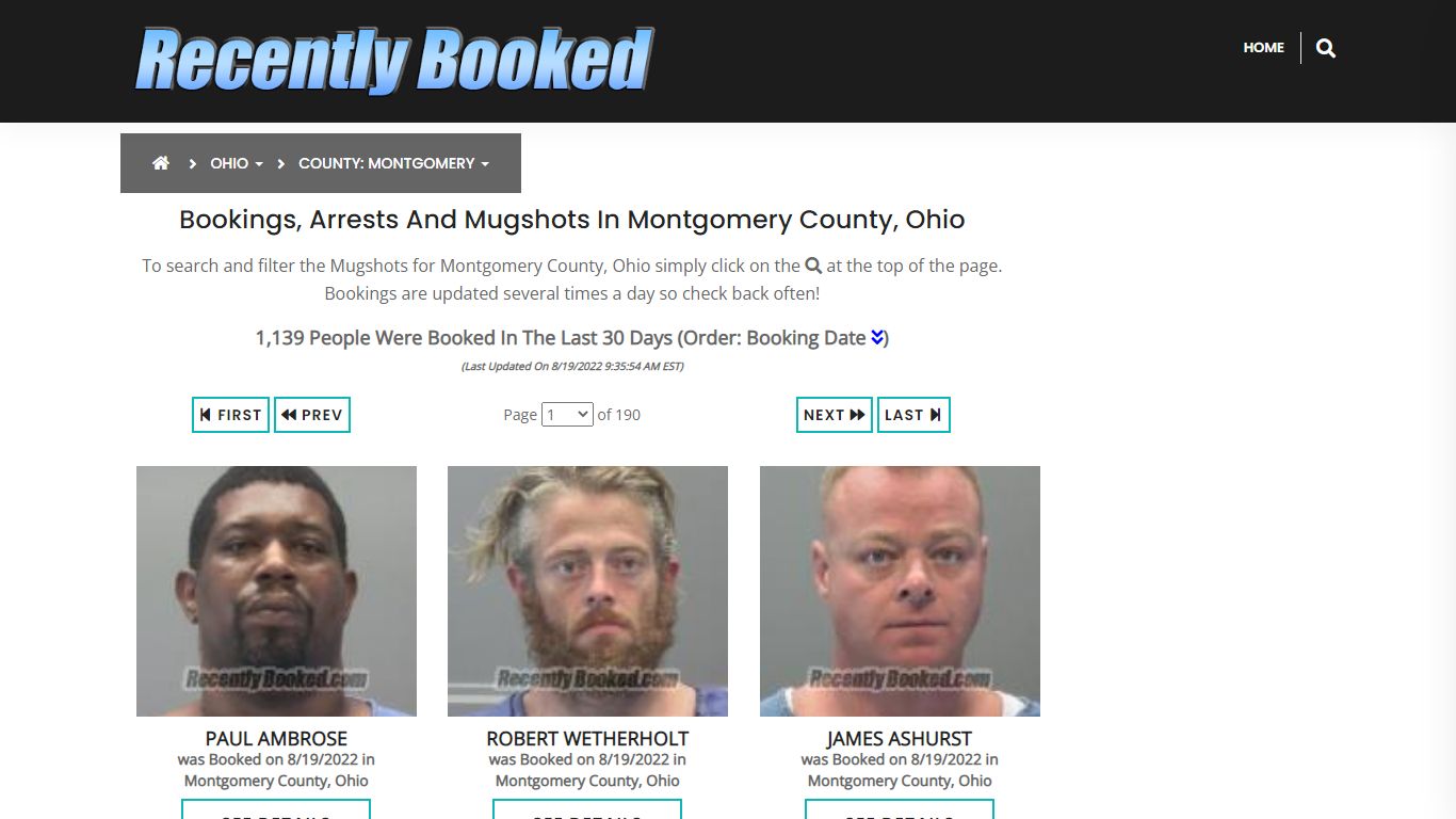 Bookings, Arrests and Mugshots in Montgomery County, Ohio