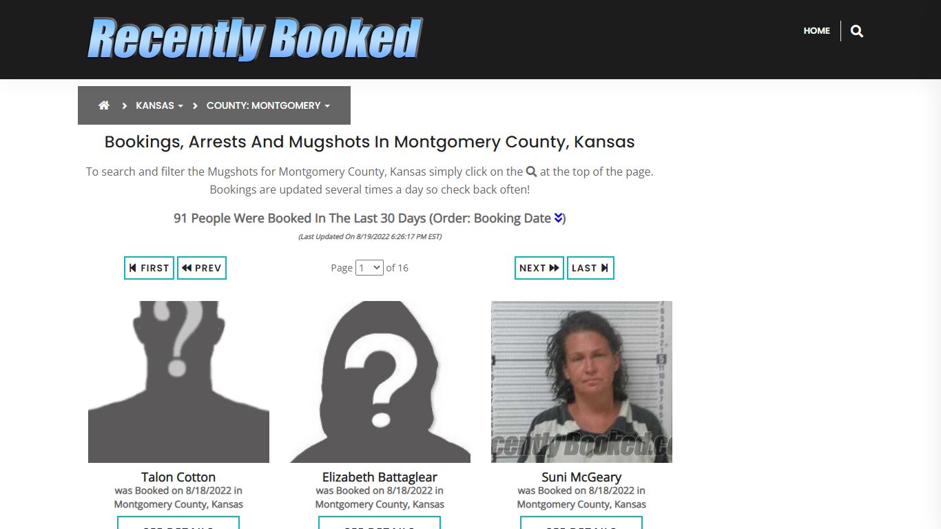 Recent bookings, Arrests, Mugshots in Montgomery County, Kansas